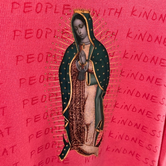 Desigual NWOT Evarista Pink Kindness Graphic Pink Sweater Sz XS Distressed - Picture 2 of 7